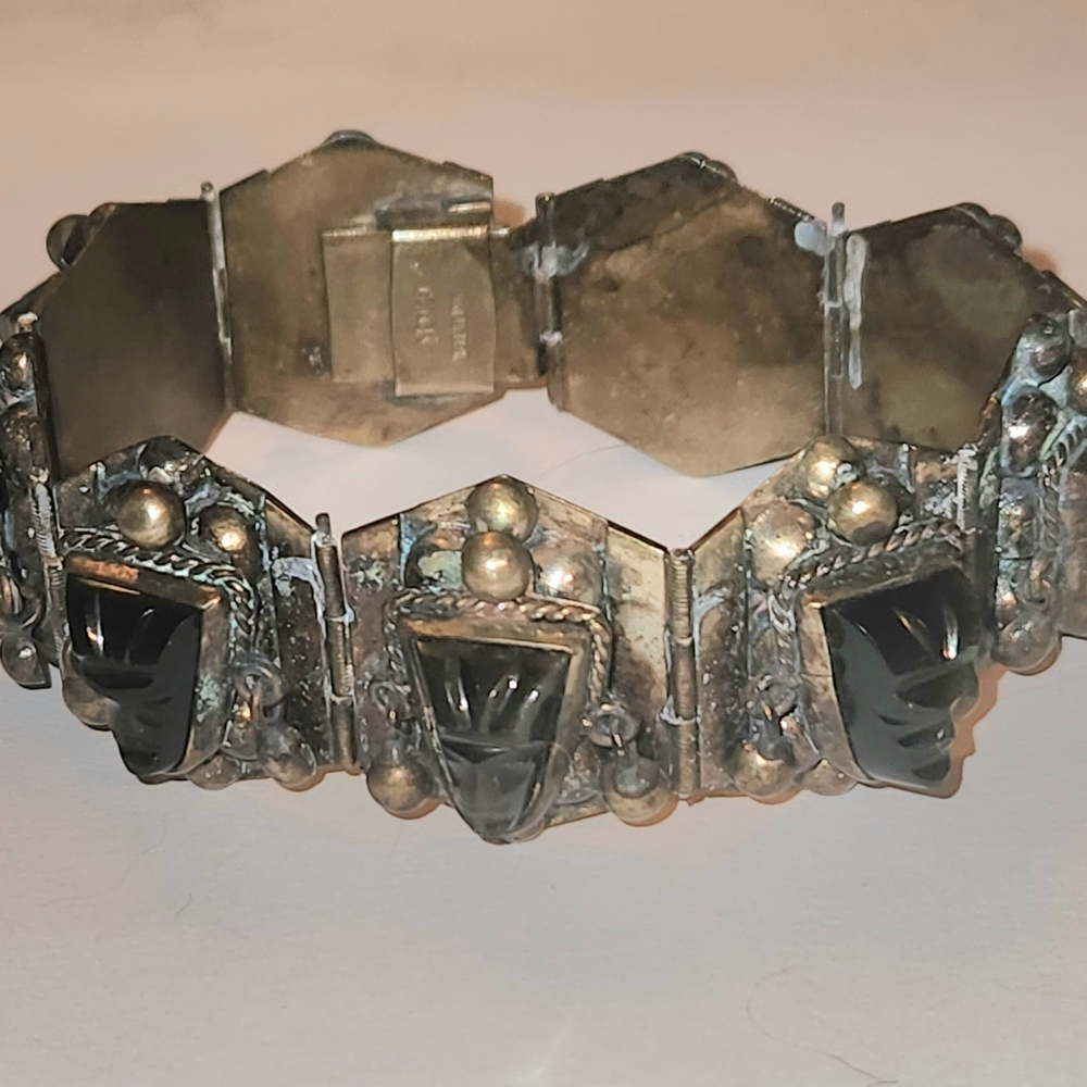 Elegant vintage Mexican Silver & Onyx  Bracelet